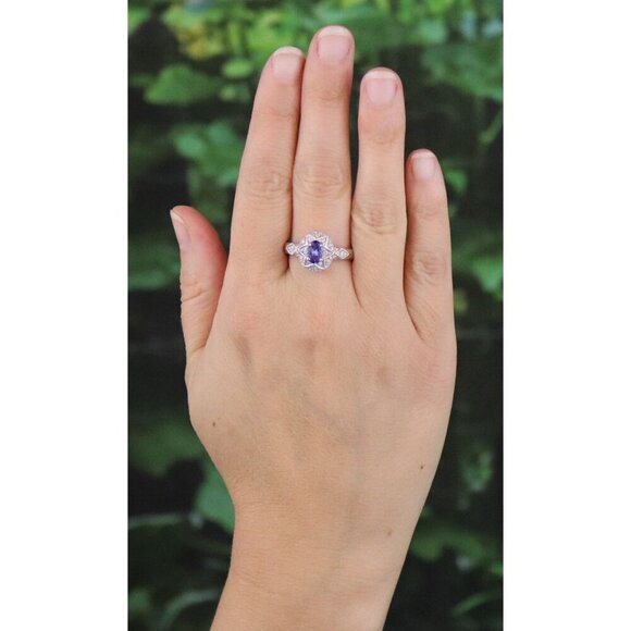 10k White Gold Natural Tanzanite & Diamond Ring Size 8 3/4 - Picture 3 of 8